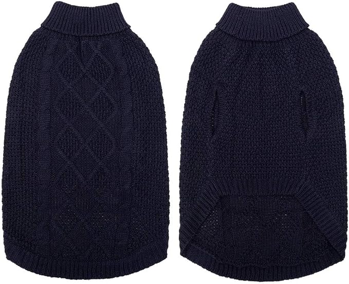 Mihachi Turtleneck Dog Sweater - Winter Coat Apparel Classic Cable Knit Clothes with Leash Hole for Cold Weather, Ideal Gift for Pet in New Year Navy Blue 3XL