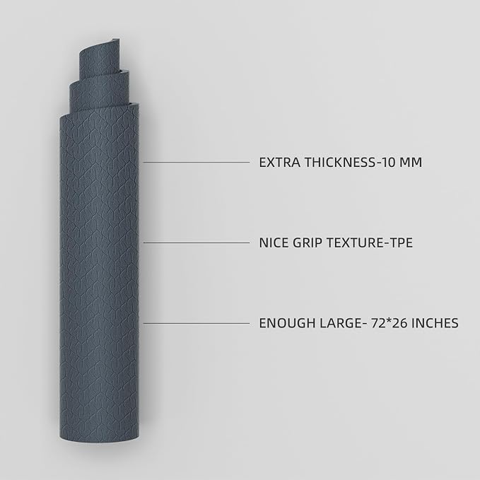 10 mm Yoga Mat 72"x26" TPE Non-Slip Exercise Mat 0.4" Thick, Easy-to-Carry Fitness Mat for Yoga, Pilates & Workout, Professional Mat, Made with Recyclable Material, Durable, Easy to Clean
