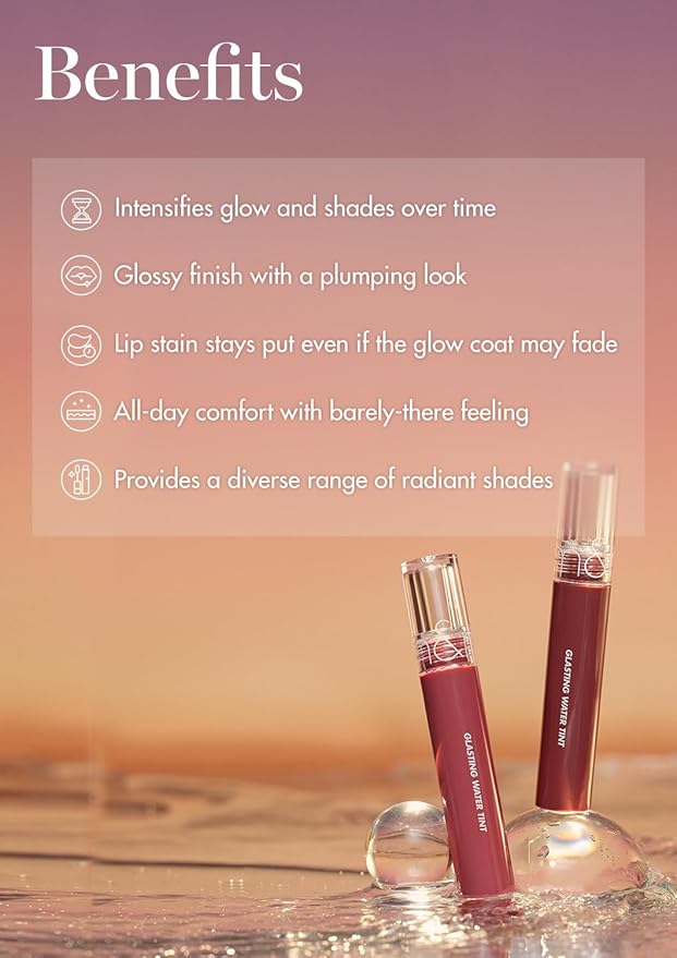 rom&nd GLASTING WATER TINT 14 Mauve Moon | Long-Lasting Hydrating Lip Stain | Non-Sticky Glossy Finish for Cool Tones | K-Beauty Liquid Lipstick