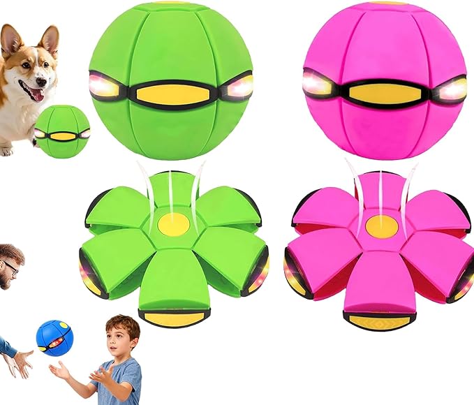 2PCS Magic Bouncing Ball, Magic Meta - Ball, Children's Magic Bouncing Balls, Dual Form Flying Saucer, Parent-Child Interaction with 3 Light Suitable for Indoor & Outdoor Play Green and Blue