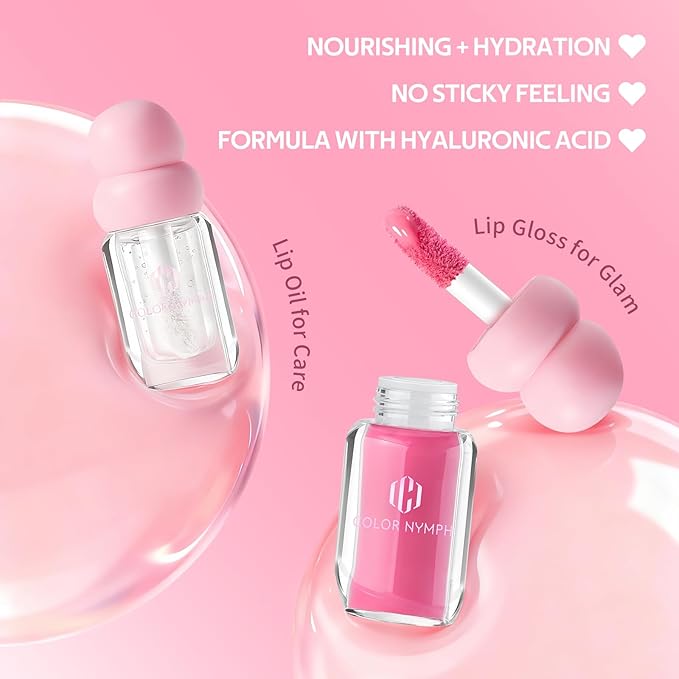 Color Nymph Lip Oil & Lip Gloss Set, Hydrating Non-Sticky Lip Makeup, Nourishing Lip Care with Jojoba Oil, Glossy Pigmented Finish, Summer Fruit