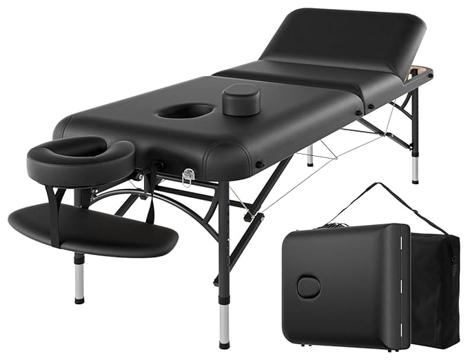 CLORIS 84" Professional Massage Table Portable 3 Folding Lightweight Facial Salon Spa Tattoo Bed Height Adjustable with Carrying Bag & Aluminium Leg Hold Up to 1100LBS