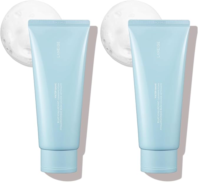 LANEIGE Water Bank Cleansing Foam: Hydrating Face Wash and Makeup Remover with Hyaluronic Acid & Papain Enzyme for Smooth,Soft Skin,(Pack of 2)