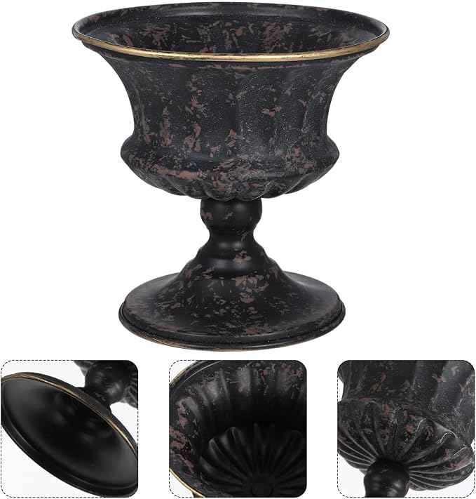 Vintage Metal Urn Planter, Small Roman Flower Pot Table Centerpiece Trumpet Vase Farmhouse Table Centerpiece Flower Bucket Decorative Trumpet Vase for Home Wedding Garden Indoor Outdoor (6 Inch)