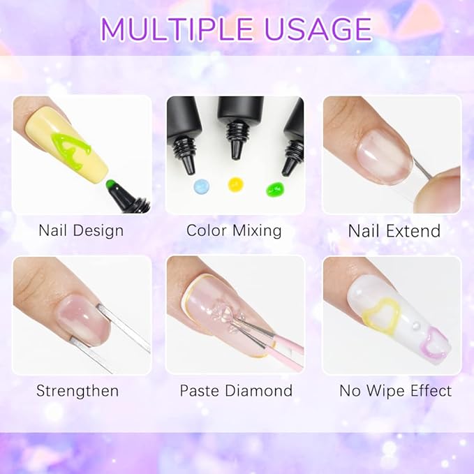 3D Nail Art Gel Sculpting for Design - 8 Colors Clear White Embossing Tube for Carving Modeling Painting Drawing - Home DIY Manicure