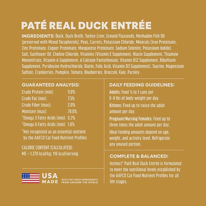 Instinct Original Pate Wet Cat Food, Grain Free Recipe - Real Duck, 3 oz. Cans (Pack of 24) | Rich & creamy pate texture, high protein, real duck, whole-food ingredients, grain-free, hydration support