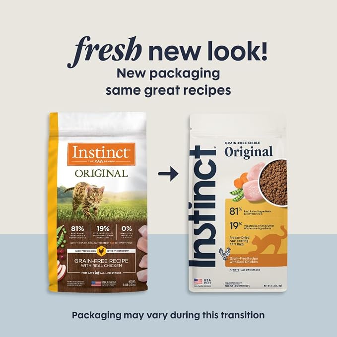Instinct Original Dry Cat Food, Raw Coated Kibble, Real Chicken, 5 lb. Bag | Raw-coated kibble with cage-free chicken for strong muscles, digestive health, and healthy skin & coat, grain-free