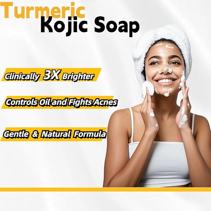 Lemon & Turmeric Glow Soap Bar for Dark Spots Remover, Powered by Kojic Acid & Vitamin C for Brightening & Fading Acne Scars - 3x Moisturizing with Shea Butter - SLS Free