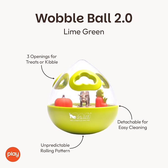 Wobble Ball Interactive Food & Treat Dispensing Puzzle Toy for Puppies & Dogs - Slow Feeder, Mental Enrichment, Forage Skills, Training, Relieves Boredom - Dishwasher Safe, Easy to Clean (Lime Green)