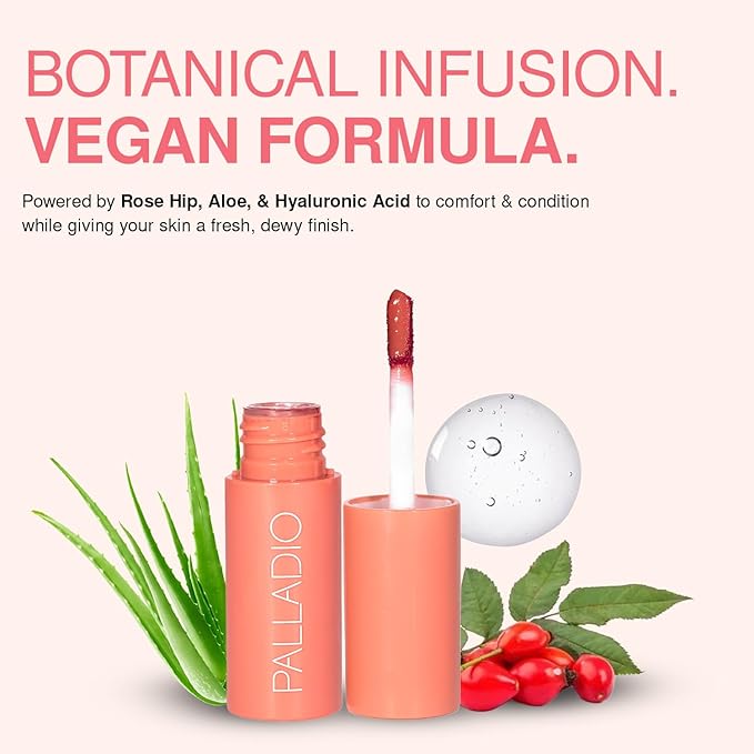 Palladio Jelly Tint, Liquid Stain for Cheeks & Lips, Vivid Color Lip Stain, Lightweight Non-Sticky and Transfer-proof, Natural Finish Makeup, Cherry Rose
