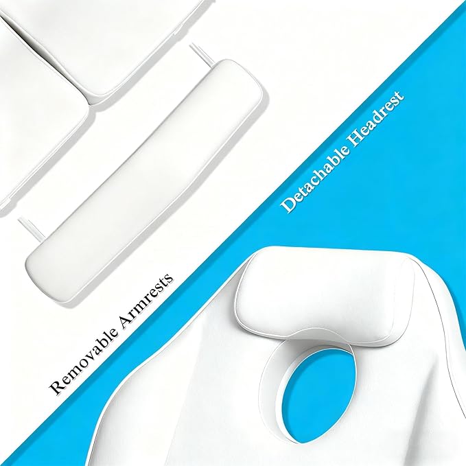 Portable Tattoo Chair, Adjustable Massage Facial Bed with Removable Headrest & Armrest, Foldable Spa Chair with Carry Bag, 73 Inch Esthetician Bed for Salon Beauty Barber Spa Tattoo (White)