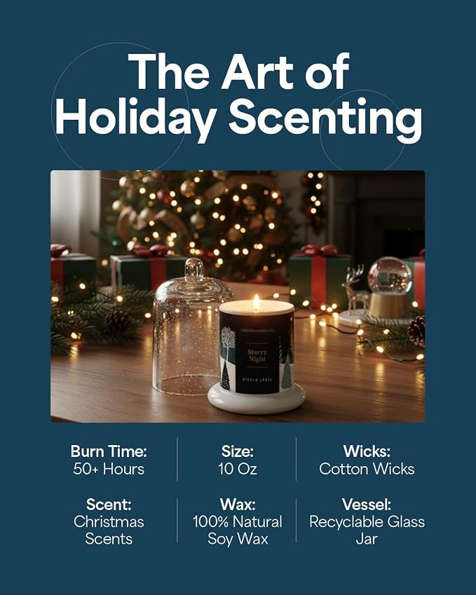 Hidden Label Starry Night Candle, 10oz Bell Jar, 60H Soy Wax | Lavender Amber Aromatherapy | Non Toxic Formula | Holiday Centerpiece Gift | Calming Sky Scent