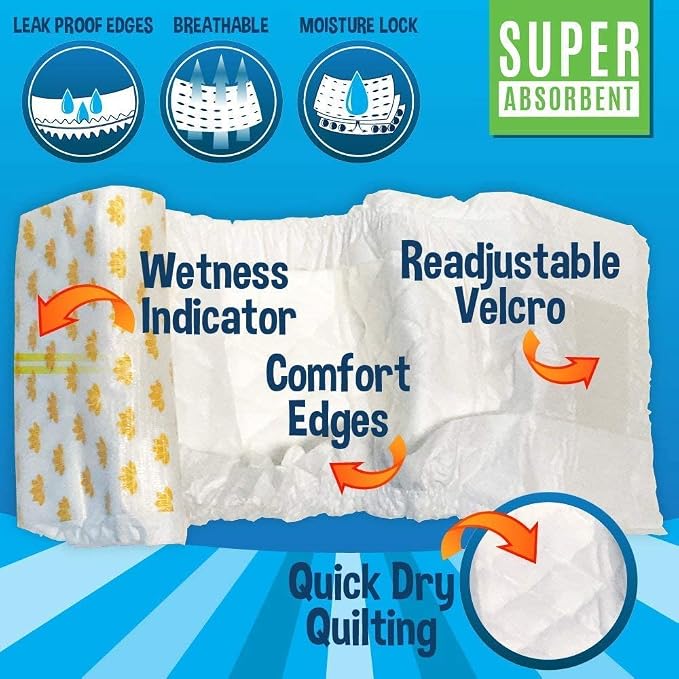 Bodhi Dog Disposable Male Dog Diapers - Super Absorbent, Leak-Proof Pee Wraps - Adjustable Fit, Comfortable Design, Advanced Moisture Control, and Wetness Indicator - Extra Small (20 Count)