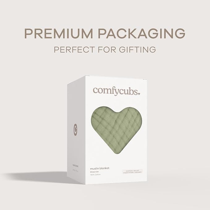 Comfy Cubs Adult Muslin Blanket 50x60” Throw Swaddle Blankets, Sage | 6 Layer Soft, Breathable & Lightweight Muslin Adult Blanket - Machine Washable & Designed in the US Bedding for All Seasons