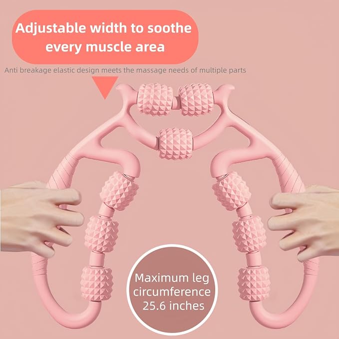 9-Wheel Leg Roller Massager – Deep Tissue Muscle Soreness Relief | Manual Fascia Massage Tool for Calves, Thighs & Arms | Gift for Nurses, Athletes & Women, Pink, 10.6 inch
