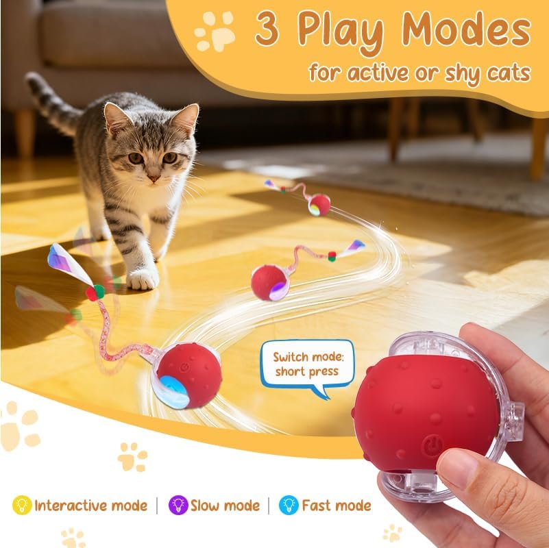 Interactive Cat Ball Toy, Motion Activated Electric Rechargeable Cat Toy
