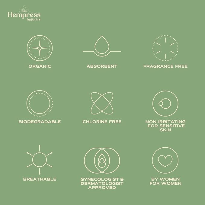Hempress Ultra Thin Pads for Women, 36 Count, Feminine Care Organic Pads, Regular Flow Ultra Absorbent Cotton with Wings, Menstrual Sanitary Napkins, Fragrance Free, Skin Friendly & Breathable