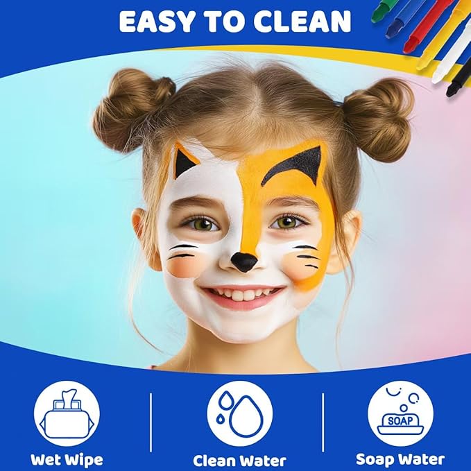 Face Paint Sticks, Washable Face Paint Crayons, Safety Face Painting Kit for Party Sport Events Birthday, Body Paint Makeup Festivals Cosplay (6 Classic Color)