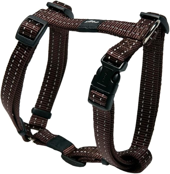 Reflective Adjustable Dog H Harness for Small to Medium Dogs; matching collar and leash available, Brown