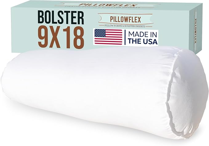 Pillowflex Bolster Pillow (9x18) - Round Roll Pillow Bolster Insert, Plush Polyester-Filled Insert for Decorative Shams, Odorless, Lint and Dust-Free Polyester Filling, No Lumps - (White)