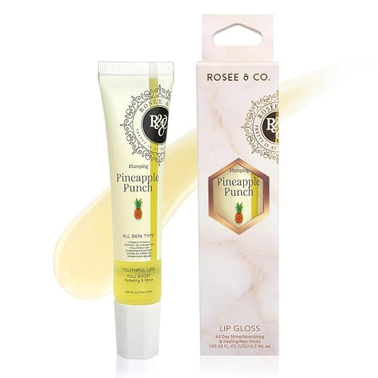 Rosee Lip Gloss Vegan & Cruelty Free Treatment, Professional Make up, Long Lasting Glossy with Shea Butter, Moisturize, Protect & Smooth, High Shine, Non-Sticky (r. Pineapple Punch, 0.5)