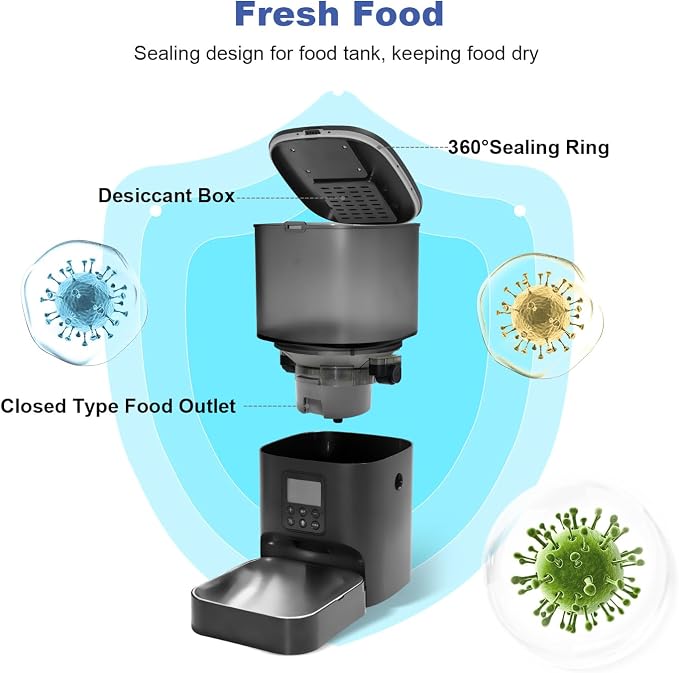 Automatic Cat Feeder, Cat Food Dispenser with 10s Voice Recorder, Pet Feeder up to 8 Meals per Day, Timed Feeder with Dry Food Sealed Ring