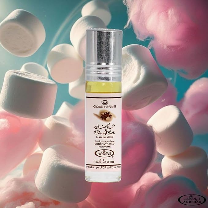 Al-Rehab Choco Musk Marshmallow Perfume Oil Roll-On - 6ml (0.2 oz) | Gourmand Fragrance with Strawberry, Marshmallow & Cocoa | Sweet, Fluffy & Addictive | Arabian Dessert Scent (Box of 6)
