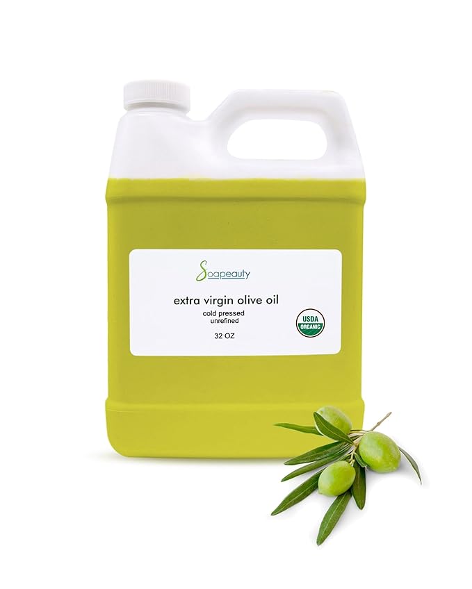 Soapeauty Extra Virgin Olive Oil USDA Certified Organic | Unrefined Cold-Pressed Carrier Oil | Massage & Body Oil | for Skin, Face, Hair, and Soap Making | Carrier for Essential Oils - 32 Fl Oz