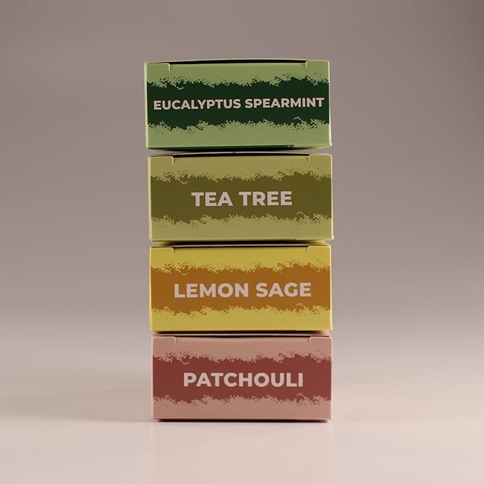 Adams Handmade Soap Variety Pack – 4 Bar Set: Tea Tree, Eucalyptus Spearmint, Patchouli, Lemon Sage | Vegan, Cold Process, 84% Organic, Essential Oils, USA Made