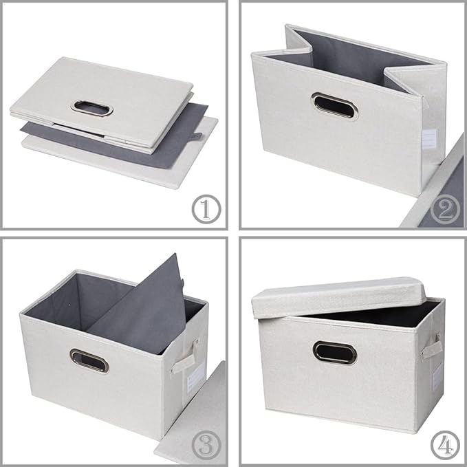 Collapsible Storage Bin with Lid [1-Pack] Fabric Foldable Storage Box Organizer Container Basket Cube with Cover for Home Bedroom Closet Office Nursery Beige(15.3x10x9.7)
