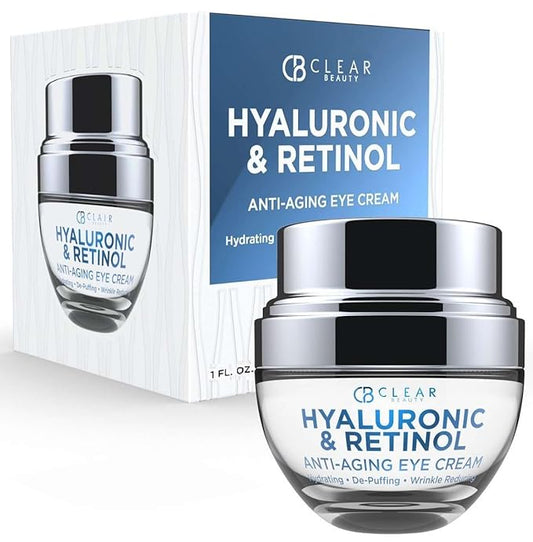 Clear Beauty Hyaluronic Acid & Retinol Eye Cream - Hydrating, Anti-Aging & Reduces Dark Circles & Puffiness - Dermatologist Tested, Cruelty-Free Korean Skin Care for All Skin Types - 1.01 Fl. Oz