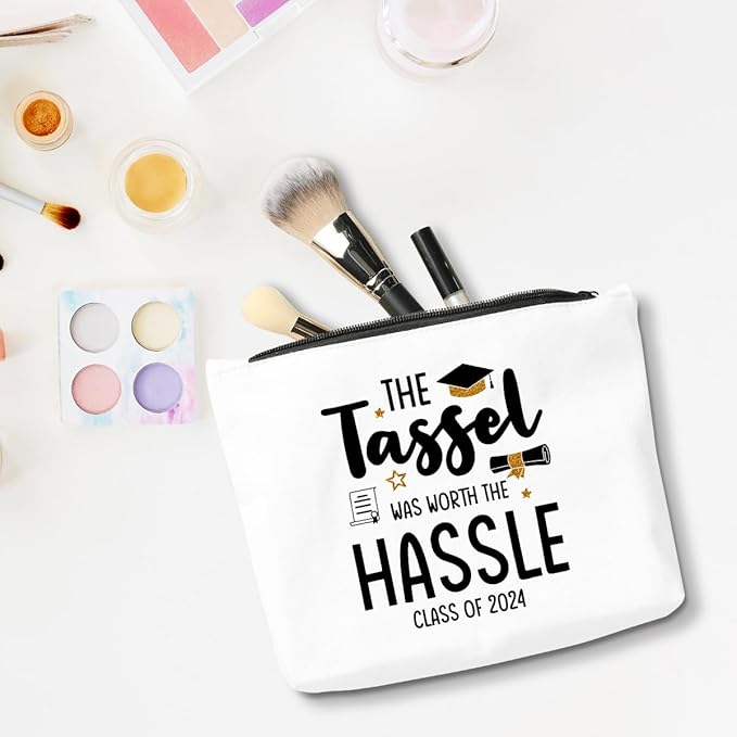 Graduation Gifts for Women, 2024 Graduation Congratulations Gifts Cosmetic Bag, The Tassel Was Worth The Hassle Makeup Bag, Inspirational Cheer Up Birthday Gifts for Friend Sister