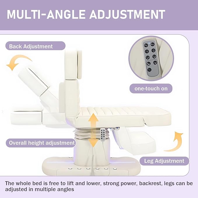 Electric Massage Table - Esthetician Bed with Futuristic Blue-Purple Light Base, Lash Bed Includes Multi-Angle and Height Adjustable, Foot Control, for Beauty Salon
