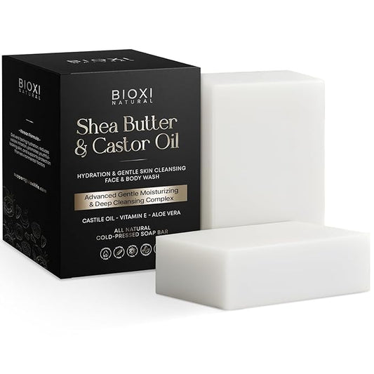 Shea Butter & Castor Oil Soap Bar - Advanced Hydration & Gentle Skin Cleansing Moisturizing Face & Body Wash - Natural Korean Cold-Pressed Formula with Castile Oil, Vitamin E & Aloe Vera - 2 Pack