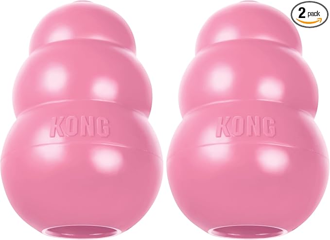 KONG - Puppy Toy Natural Teething Rubber - Fun to Chew, Chase and Fetch - for Medium Puppies - Pink (Pack of 2)