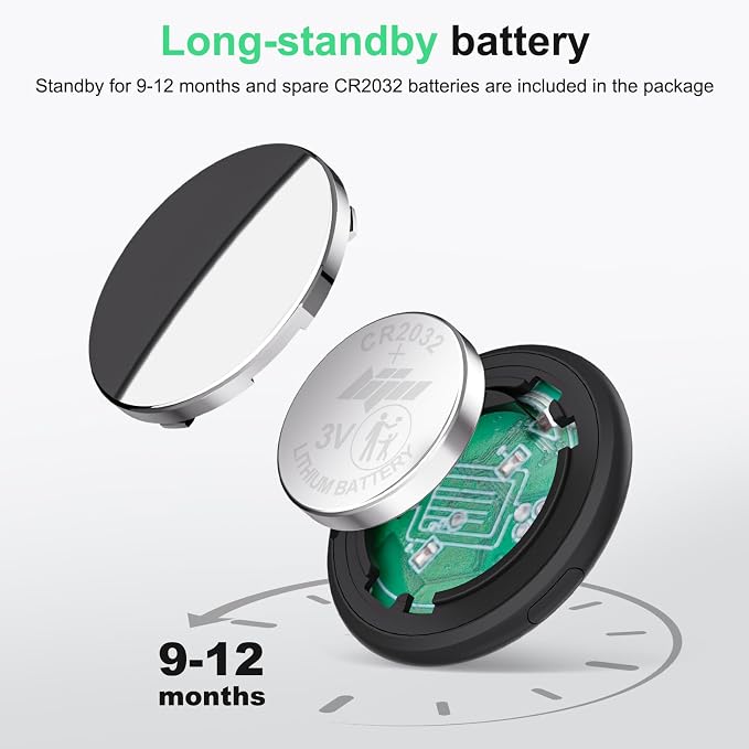 Air Tracker Tag Works with Apple Find My (iOS Only) Includes Replaceable Battery, Bluetooth Smart Item Locator Key Finder for Keys, Luggage, Wallet, Pet, Car, Bike (Black, 2-Pack)