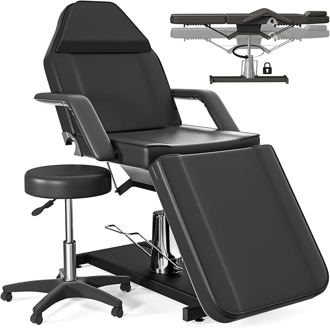 Hydraulic Tattoo Chair Bed for Client Spa Bed with Stool Height Adjustable Facial Beds for Esthetician Chair Aesthetic Treatment Table