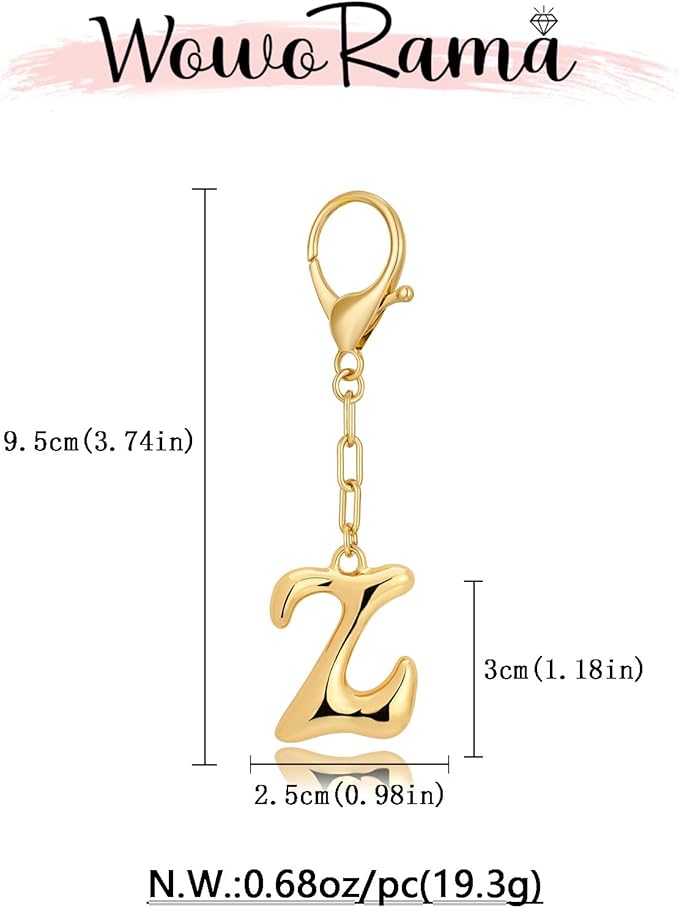 WOWORAMA Initial Letter Keychain for Women Chunky Gold Bubble Letter Bag Charm Purse Charm Personalized Keyrings Accessories