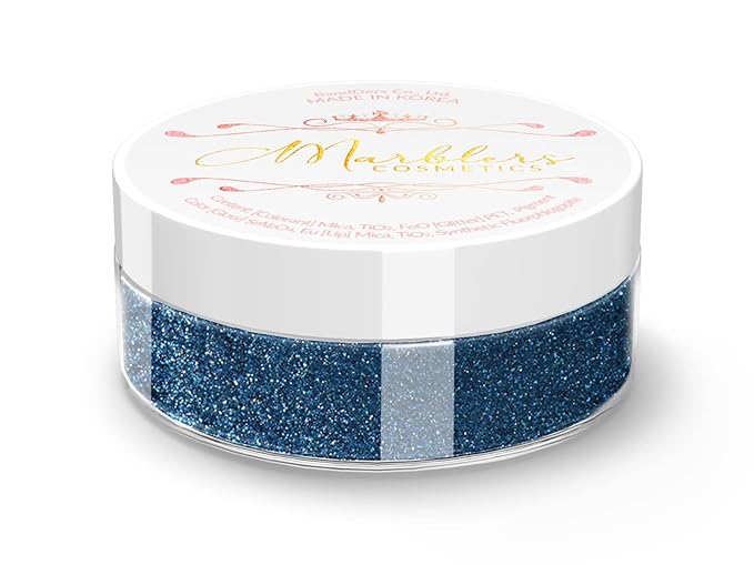 MARBLERS Chunky Natural Mica Powder [Velvet Blue Pearl] 0.11oz (3g) | Highly Pigmented | Non-Toxic, Vegan, Cruelty-Free | Eyeshadow, Body Butter, Nail Polish, Nail Art | Party, Body, Face Makeup