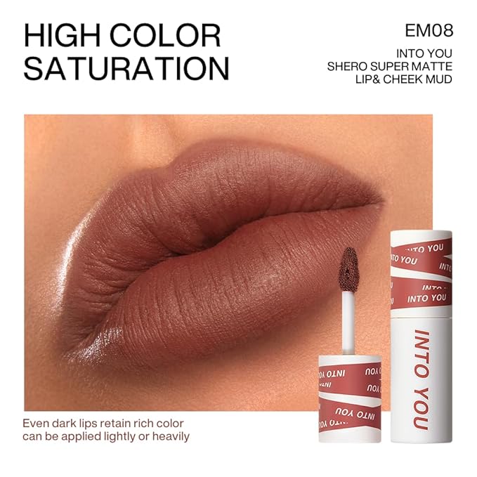 INTO YOU Matte Lipstick, Super Stay Lipcolor for Women, Waterproof, Long Lasting Lip Stain, High Impact Lip Clay with Lightweight Lip Mud Texture, Dual-use for Lips and Cheek, Red Lipstick (EM08)