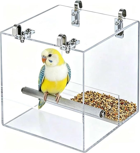 Automatic Acrylic Bird Feeder No Mess Bird Feeder Cage for Small Birds | Automatic Bird Feeder for Cage, Suitable for Parrots Canary Parakeet Budgerigar Crested Myna Cockatiel