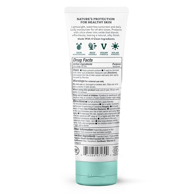 Badger Mineral Daily Sunscreen with Zinc Oxide, SPF 30, Lightweight & Easy to Apply w/No White Cast, Moisturizing Organic Sunscreen, Reef Safe, Vegan, Unscented, 4 fl oz, 2-Pack