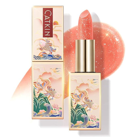 CATKIN Tinted Lip Balm Glitter Lip Stain Ultra Hydrating Lip Moistrurizer Lip Care with Vitamin E Nourishing For Cracked & Dry Lips 0.12 oz C11 Fairy - Coral Pink