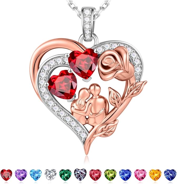 Iefil Valentines Day Gifts for Her - 925 Sterling Silver Birthstone Necklace for Women, Anniversary Birthday Gifts for Wife Girlfriend Mom