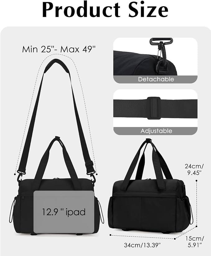 Small Gym Bag, Mini Gym Bag for Women with Yoga Mat Holder and Wet Compartment, Cute Mini Puffer Duffle Bag with Water Bottle Pocket for Workout Yoga Dance, Puffer Black