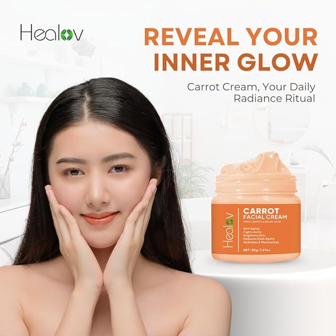 Healov Carrot Cream – Brightening Face & Body Cream for Dark Spots, Uneven Skin Tone & Dull Skin – Moisturizing Carrot Oil Lotion for Face, Underarms, Inner Thighs, Neck, Knees & Elbows