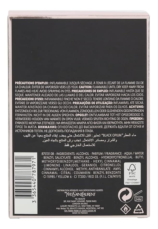 Yves Saint Laurent Eau De Parfum Spray for Women, Black Opium, 3 Ounce