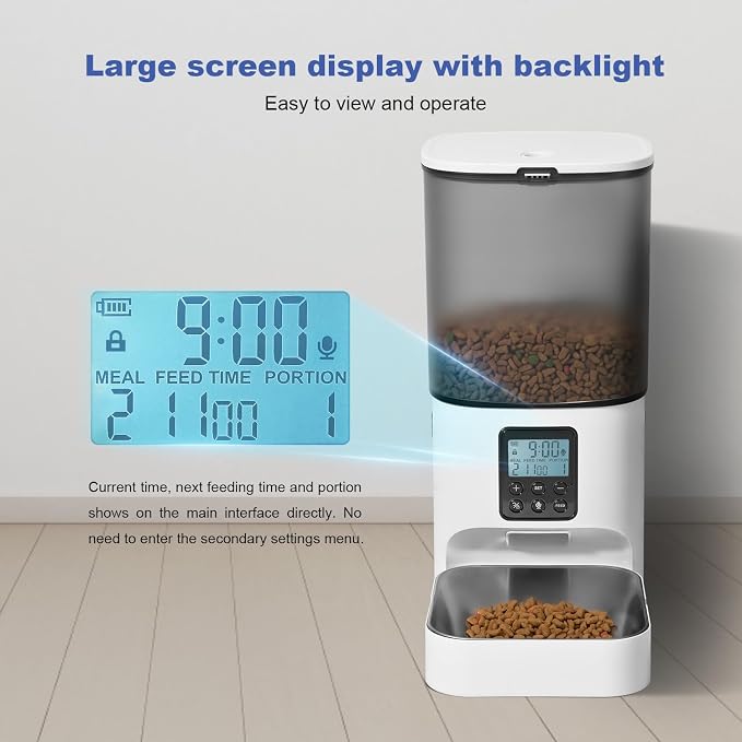 Automatic Cat Feeder, 6L Cat Food Dispenser with 10s Voice Recorder, Pet Feeder up to 8 Meals per Day, Timed Feeder with Dry Food Sealed Ring (Jade White)