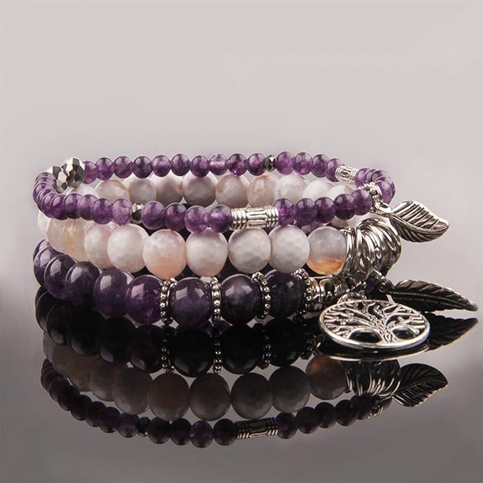 Jardme Healing Crystal Bracelets for Women, 8mm Beaded Natural Stone Stretch Chakra Bracelets Tree of Life Bracelet Jewelry Gifts for Women