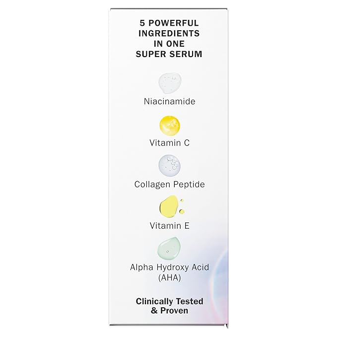 Olay Super Serum - Niacinamide, Vitamin C & E, Collagen Peptide, AHA - 5-in-1 Skin Care Benefits for Face - Healthy Glow, Brightening, Hydrating, Smoothing, Firming, Evens Tone, Anti-Aging, 1.7 Oz